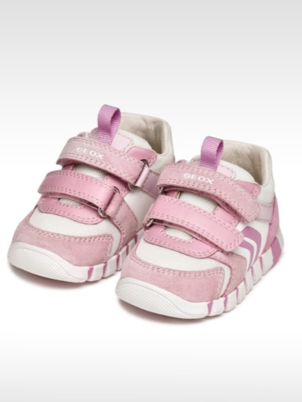 Geox Kids Pink and White Hook-and-Loop Sneakers